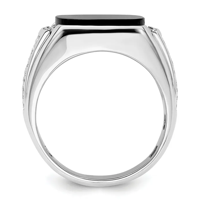 Goldia Rings 14k White Gold 58 Ct Lab Grown Diamond VSSI G and Onyx Mens Ring