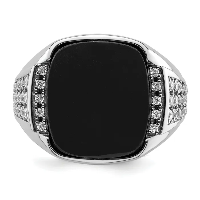 Goldia Rings 14k White Gold 58 Ct Lab Grown Diamond VSSI G and Onyx Mens Ring