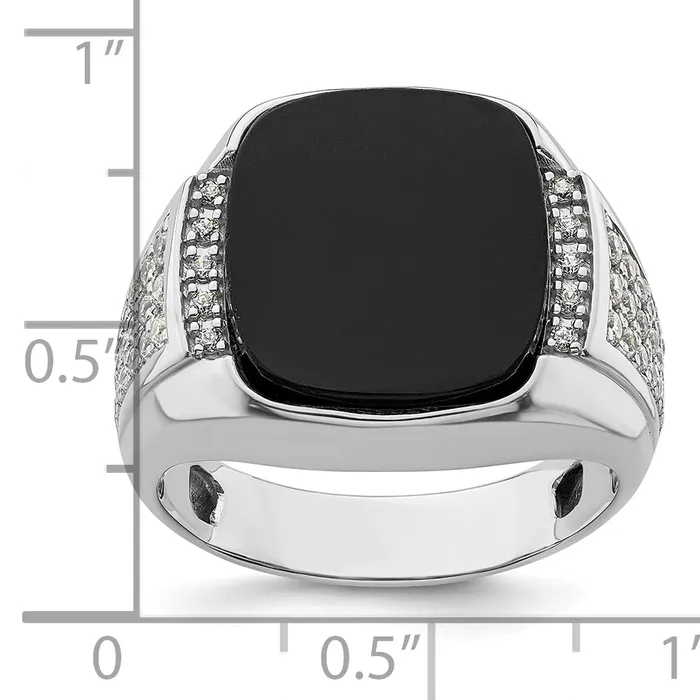 Goldia Rings 14k White Gold 58 Ct Lab Grown Diamond VSSI G and Onyx Mens Ring