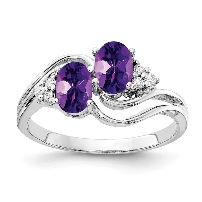 Goldia Rings 14k White Gold 6x4mm Oval Amethyst Checker AA Real Diamond ring Goldia Rings 14k White Gold 6x4mm Oval Amethyst Checker AA Real Diamond ring