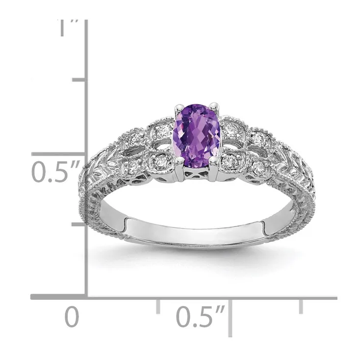 Goldia Rings 14k White Gold 6x4mm Oval Amethyst Checker AA Real Diamond ring