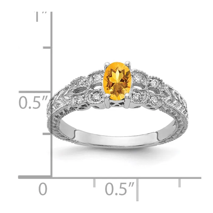 Goldia Rings 14k White Gold 6x4mm Oval Citrine Checker VS Diamond ring