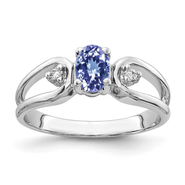 Goldia Rings 14k White Gold 6x4mm Oval Tanzanite AA Diamond ring