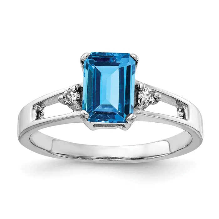 Goldia Rings 14k White Gold 7x5mm Emerald Cut Blue Topaz VS Diamond ring Goldia Rings 14k White Gold 7x5mm Emerald Cut Blue Topaz VS Diamond ring
