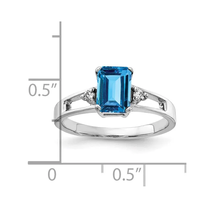 Goldia Rings 14k White Gold 7x5mm Emerald Cut Blue Topaz VS Diamond ring