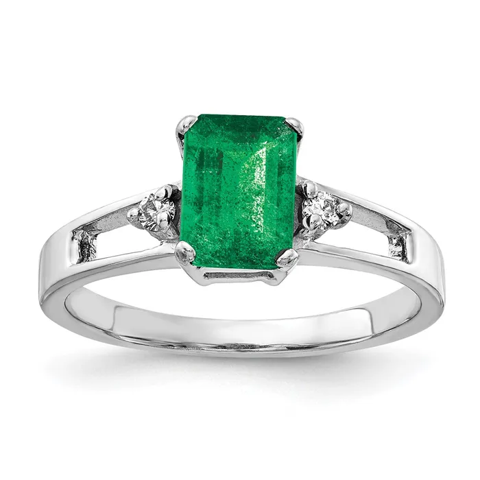 Goldia Rings 14k White Gold 7x5mm Emerald Cut Emerald AAA Diamond ring