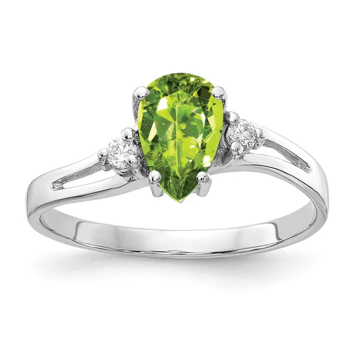Goldia Rings 14k White Gold 7x5mm Pear Peridot VS Diamond ring