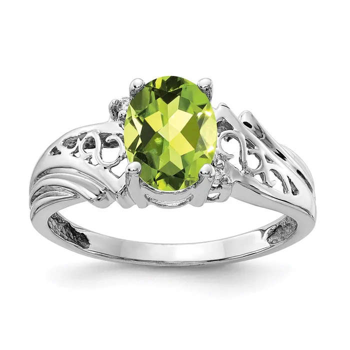 Goldia Rings 14k White Gold 8x6mm Oval Peridot A Real Diamond ring