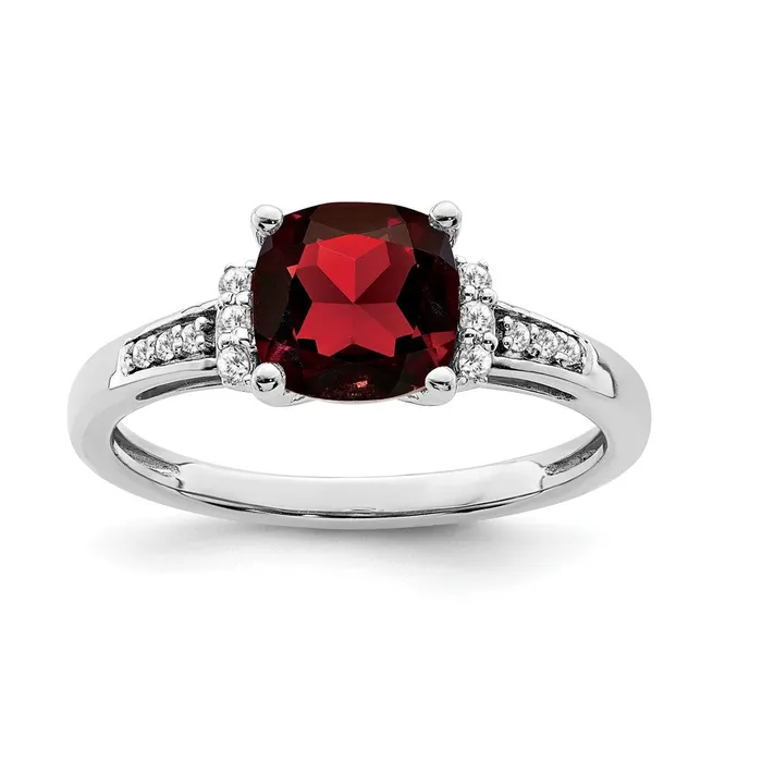 Goldia Rings 14k White Gold Cushion Garnet and Real Diamond Ring