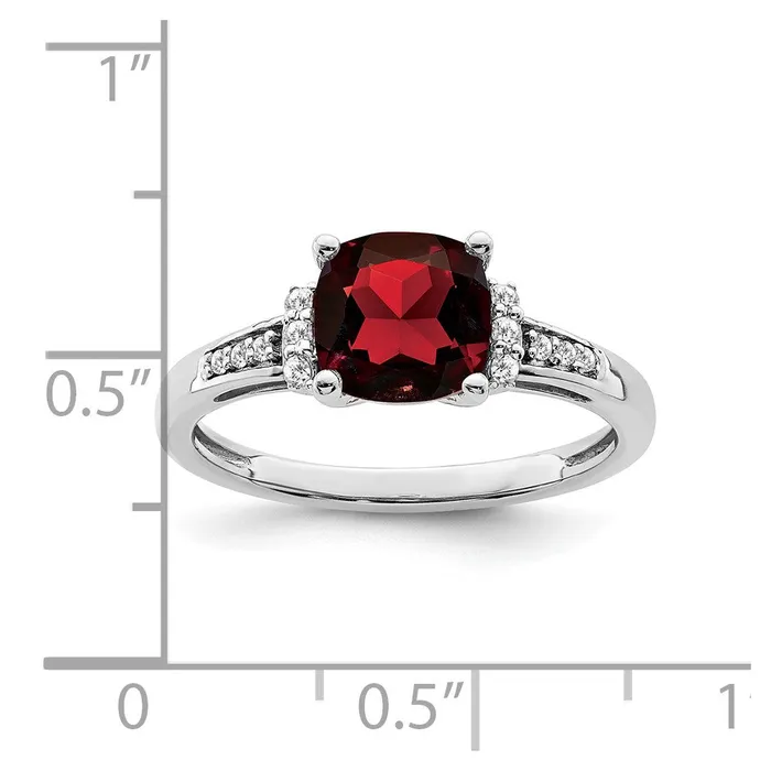 Goldia Rings 14k White Gold Cushion Garnet and Real Diamond Ring