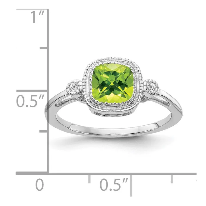 Goldia Rings 14k White Gold Cushion Peridot and Real Diamond Ring