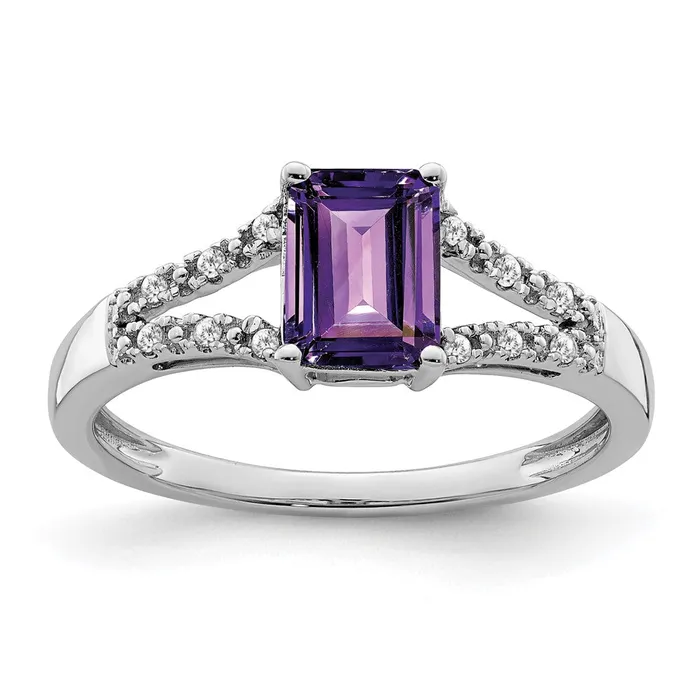 Goldia Rings 14k White Gold Emeraldcut Amethyst and Real Diamond Ring