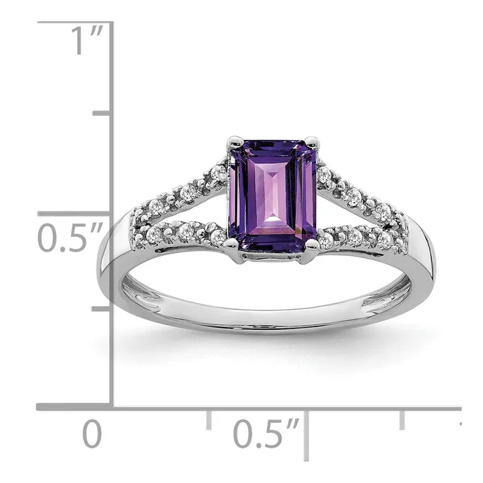 Goldia Rings 14k White Gold Emeraldcut Amethyst and Real Diamond Ring