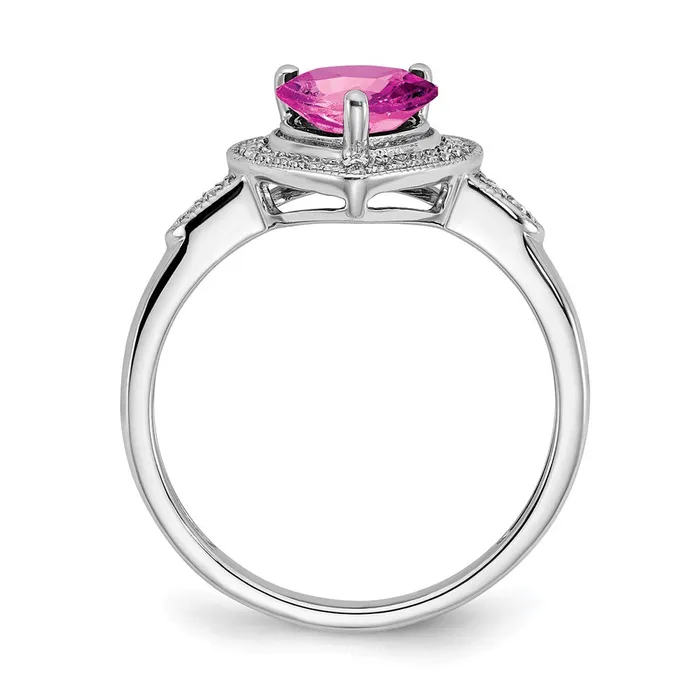 Goldia Rings 14k White Gold Heart Created Pink Sapphire and Real Diamond Halo Ring