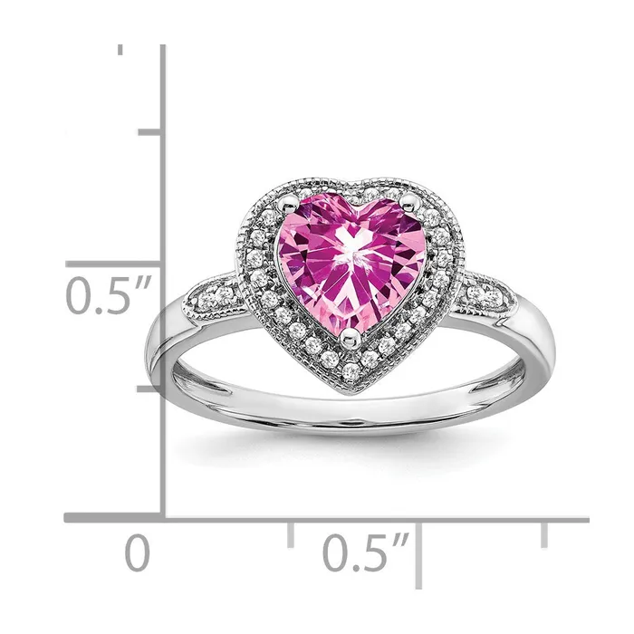 Goldia Rings 14k White Gold Heart Created Pink Sapphire and Real Diamond Halo Ring
