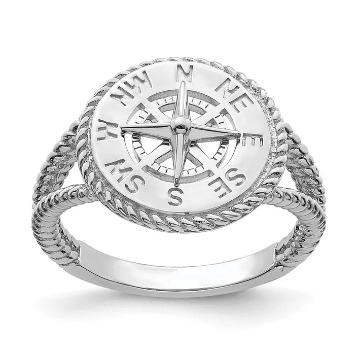 Goldia Rings 14K White Gold Nautical Compass Rope Ring