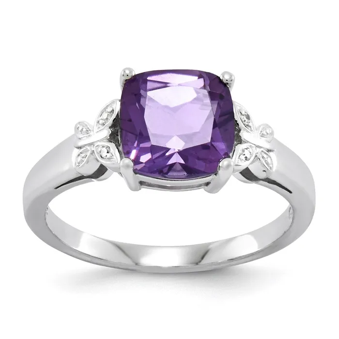 Goldia Rings 14k White Gold Real Diamond and Amethyst Square Ring