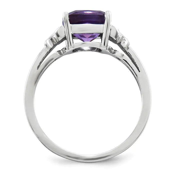 Goldia Rings 14k White Gold Real Diamond and Amethyst Square Ring