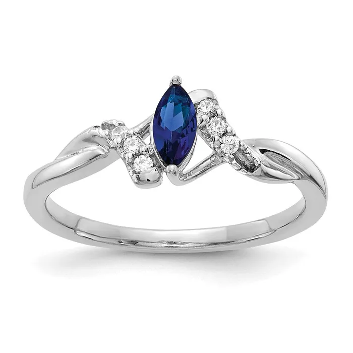 Goldia Rings 14k White Gold Real Diamond and Marquise Sapphire Ring
