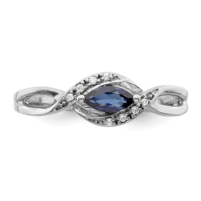 Goldia Rings 14k White Gold Real Diamond and Marquise Sapphire Ring