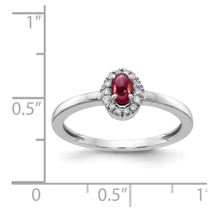 Goldia Rings 14k White Gold Real Diamond and Oval Cabochon Garnet Ring