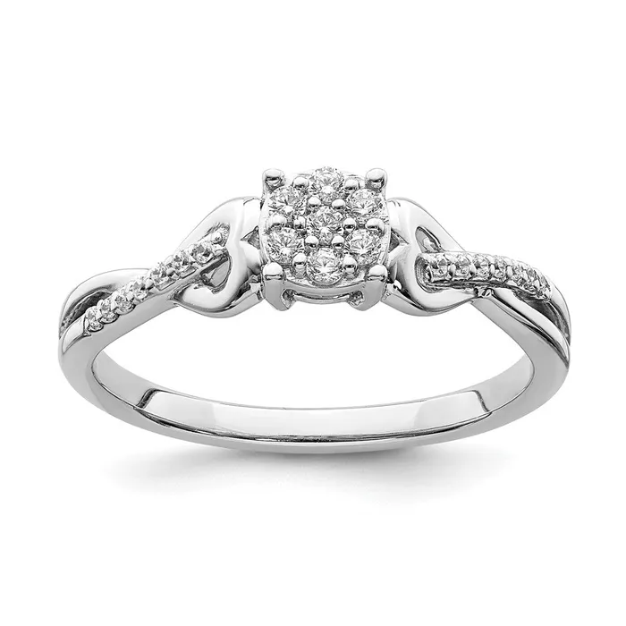 Goldia Rings 14K White Gold Real Diamond Cluster Engagement Ring