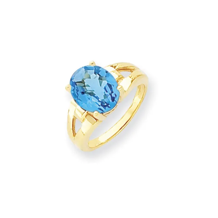 Goldia Rings 14k Yellow Gold 11x9mm Oval Blue Topaz Checker ring
