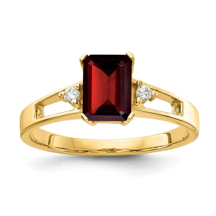 Goldia Rings 14k Yellow Gold 7x5mm Emerald Cut Garnet AAA Diamond ring
