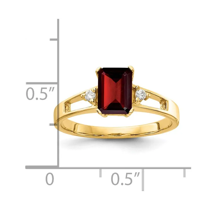 Goldia Rings 14k Yellow Gold 7x5mm Emerald Cut Garnet AAA Diamond ring
