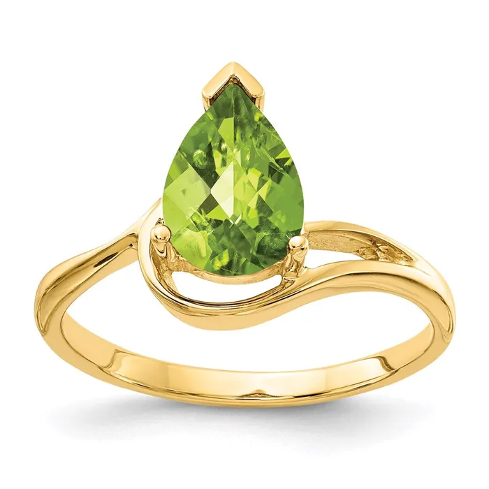 Goldia Rings 14K Yellow Gold 9x6mm Pear Peridot Checker ring