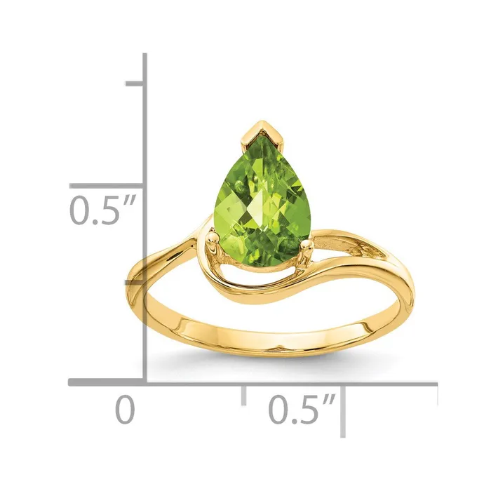 Goldia Rings 14K Yellow Gold 9x6mm Pear Peridot Checker ring