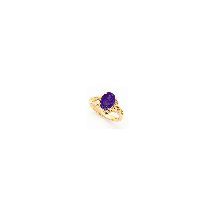 Goldia Rings 14k Yellow Gold 9x7mm Oval Tsavorite AA Diamond ring