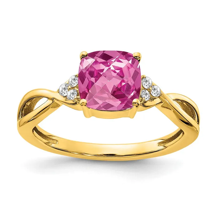 Goldia Rings 14K Yellow Gold Checkerboard Created Pink Sapphire and Real Diamond Ring Goldia Rings 14K Yellow Gold Checkerboard Created Pink Sapphire and Real Diamond Ring