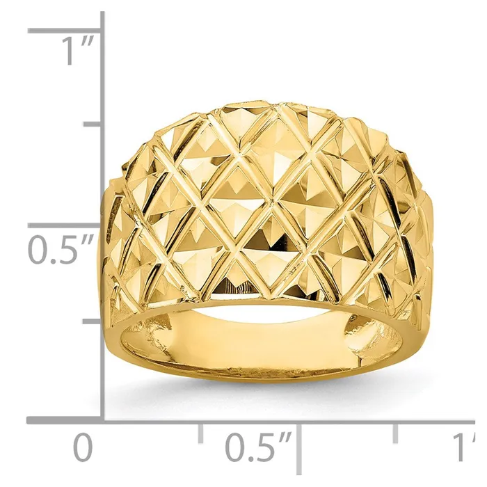 Goldia Rings 14K Yellow Gold DC Quilted Pattern Dome Ring