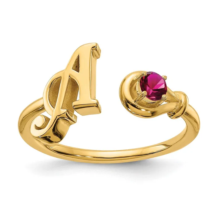 Goldia Rings 14K Yellow Gold Letter A with Birthstone Ring