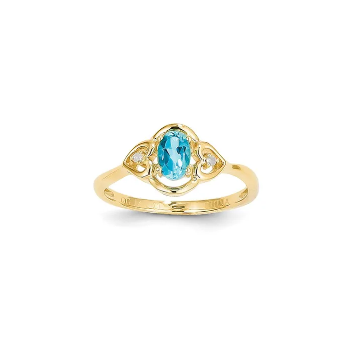 Goldia Rings 14k Yellow Gold Light Swiss Blue Topaz Diamond Ring