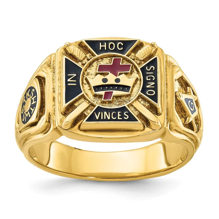 Goldia Rings 14k Yellow Gold Mens Polished and Textured with Multicolor Enamel Knights Templar Masonic Ring Goldia Rings 14k Yellow Gold Mens Polished and Textured with Multicolor Enamel Knights Templar Masonic Ring