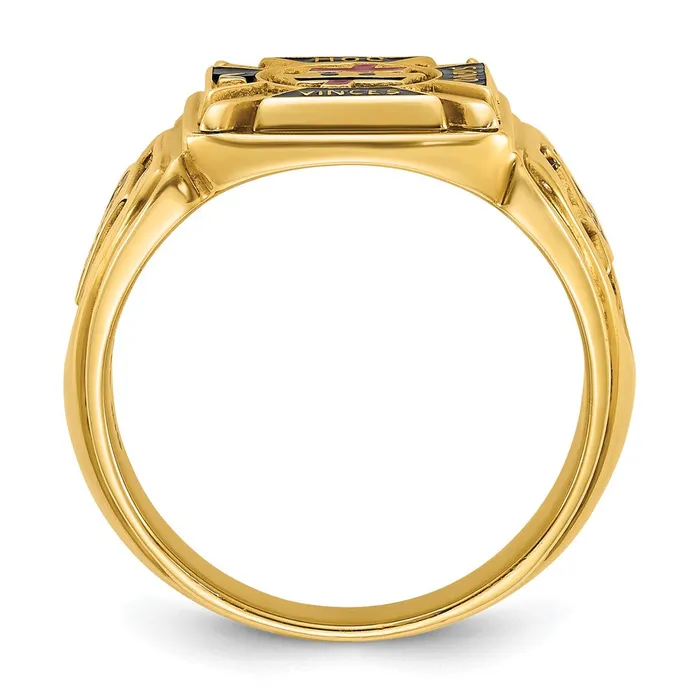 Goldia Rings 14k Yellow Gold Mens Polished and Textured with Multicolor Enamel Knights Templar Masonic Ring