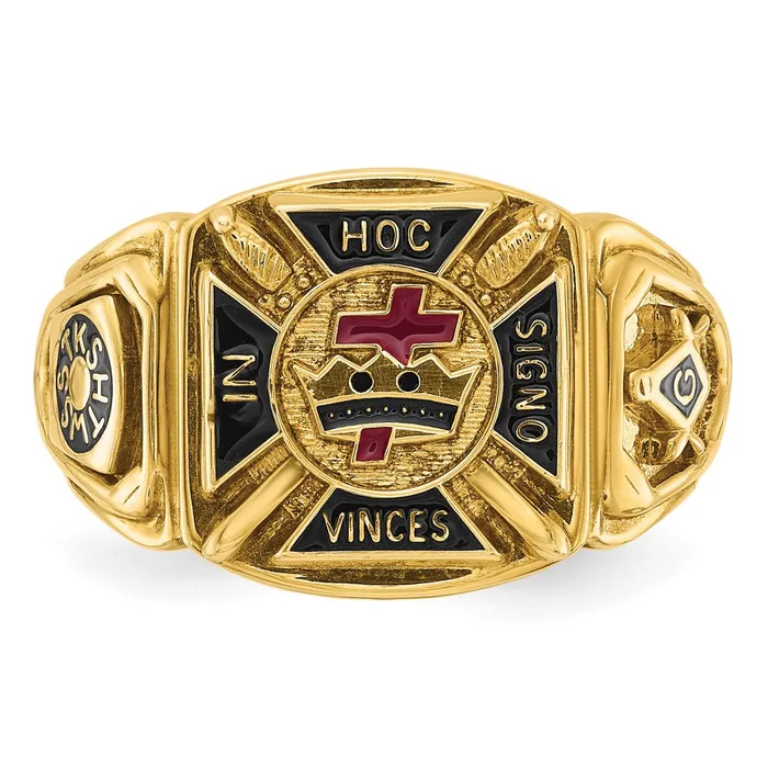 Goldia Rings 14k Yellow Gold Mens Polished and Textured with Multicolor Enamel Knights Templar Masonic Ring