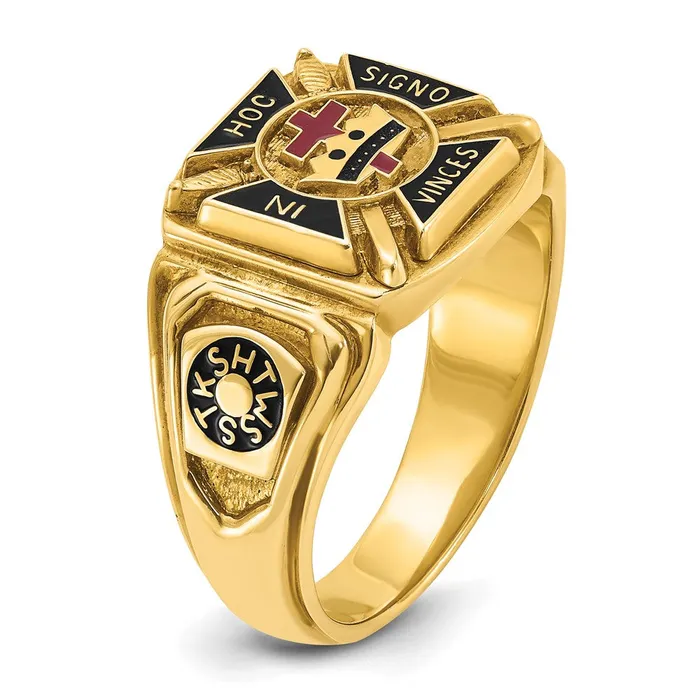 Goldia Rings 14k Yellow Gold Mens Polished and Textured with Multicolor Enamel Knights Templar Masonic Ring