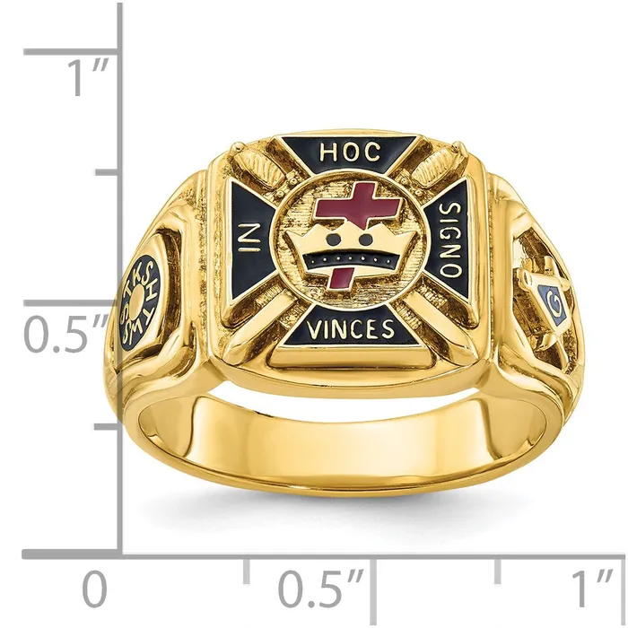 Goldia Rings 14k Yellow Gold Mens Polished and Textured with Multicolor Enamel Knights Templar Masonic Ring
