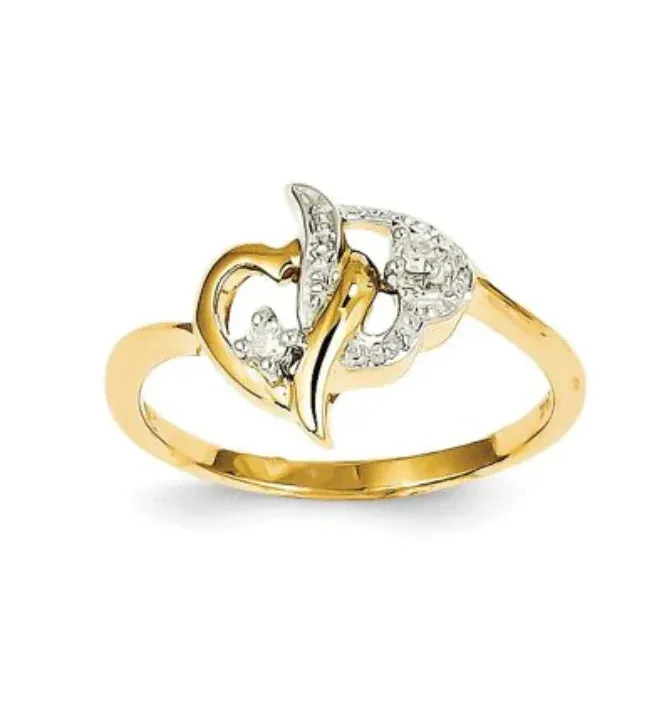 Goldia Rings 14k Yellow Gold Polished Double Heart Real Diamond Ring Megan Jackson Custom Order Goldia Rings 14k Yellow Gold Polished Double Heart Real Diamond Ring Megan Jackson Custom Order