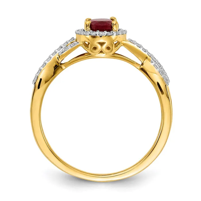 Goldia Rings 14K Yellow Gold Real Diamond and Ruby Oval Halo Ring