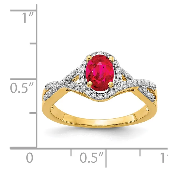 Goldia Rings 14K Yellow Gold Real Diamond and Ruby Oval Halo Ring