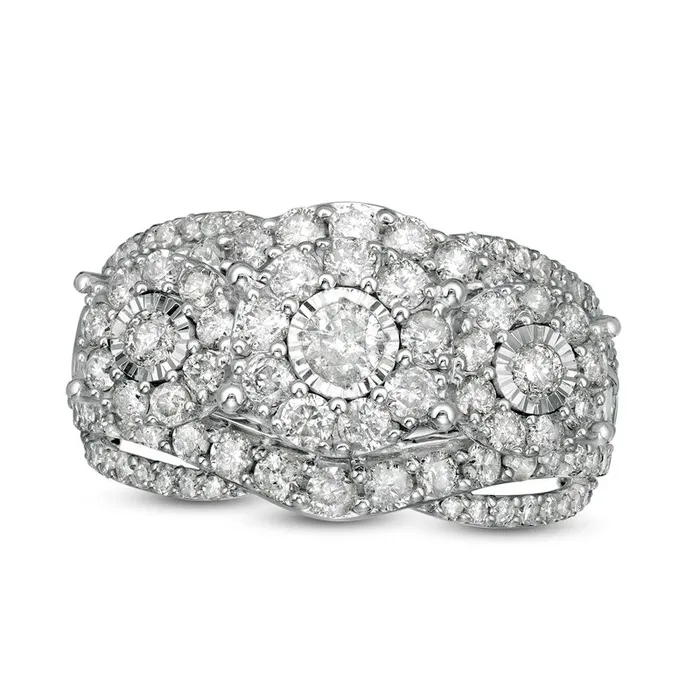 Goldia Rings 20 CT TW Natural Diamond Frame Three Stone Split Shank Ring in Solid 10K White Gold