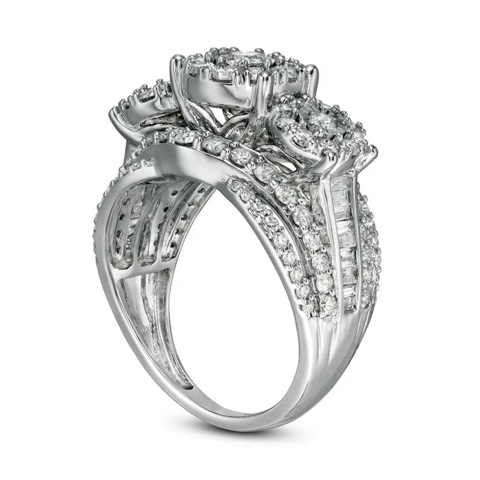 Goldia Rings 20 CT TW Natural Diamond Frame Three Stone Split Shank Ring in Solid 10K White Gold Goldia Rings 20 CT TW Natural Diamond Frame Three Stone Split Shank Ring in Solid 10K White Gold