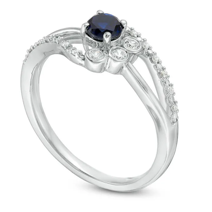 Goldia Rings 40mm LabCreated Blue Sapphire and 007 CT TW Diamond BezelSet Side Accent Bypass Promise Ring in Sterling Silver Goldia Rings 40mm LabCreated Blue Sapphire and 007 CT TW Diamond BezelSet Side Accent Bypass Promise Ring in Sterling Silver