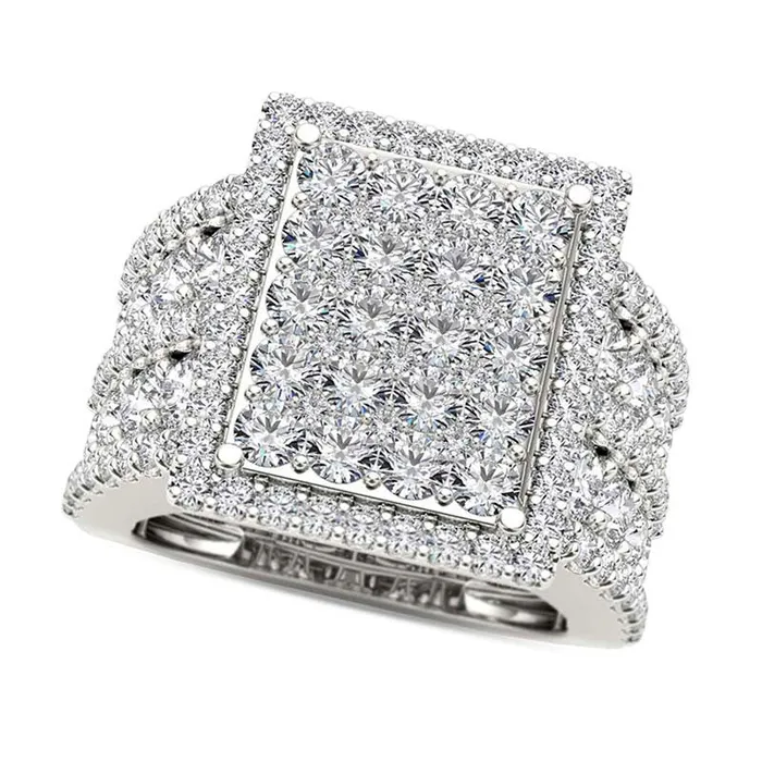 Goldia Rings 4 CT TW Composite Natural Diamond Rectangle Frame Engagement Ring in Solid 14K White Gold