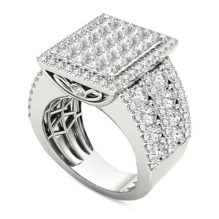 Goldia Rings 4 CT TW Composite Natural Diamond Rectangle Frame Engagement Ring in Solid 14K White Gold Goldia Rings 4 CT TW Composite Natural Diamond Rectangle Frame Engagement Ring in Solid 14K White Gold
