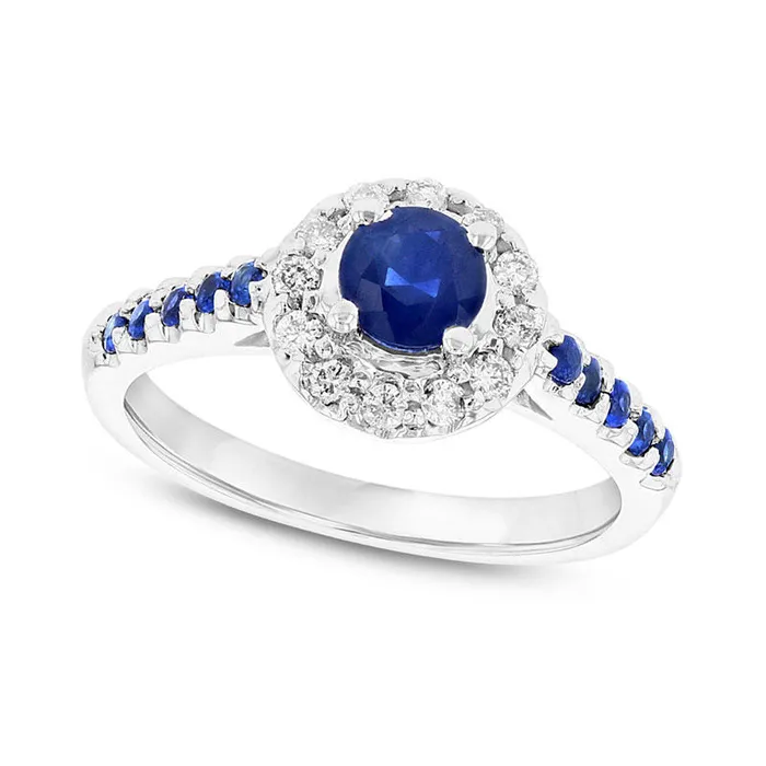 Goldia Rings 50mm Blue Sapphire and 020 CT TW Natural Diamond Frame Ring in Solid 14K White Gold Goldia Rings 50mm Blue Sapphire and 020 CT TW Natural Diamond Frame Ring in Solid 14K White Gold